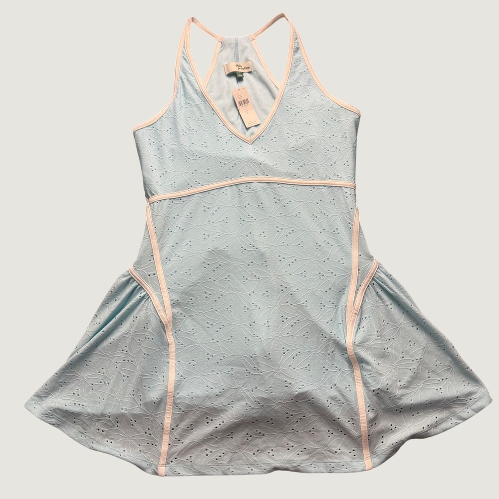 Daily Practice Anthropologie Tennis Dress Large Eyelet Active Mini Light Blue